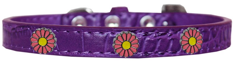 Pink Daisy Widget Croc Dog Collar Purple Size 12